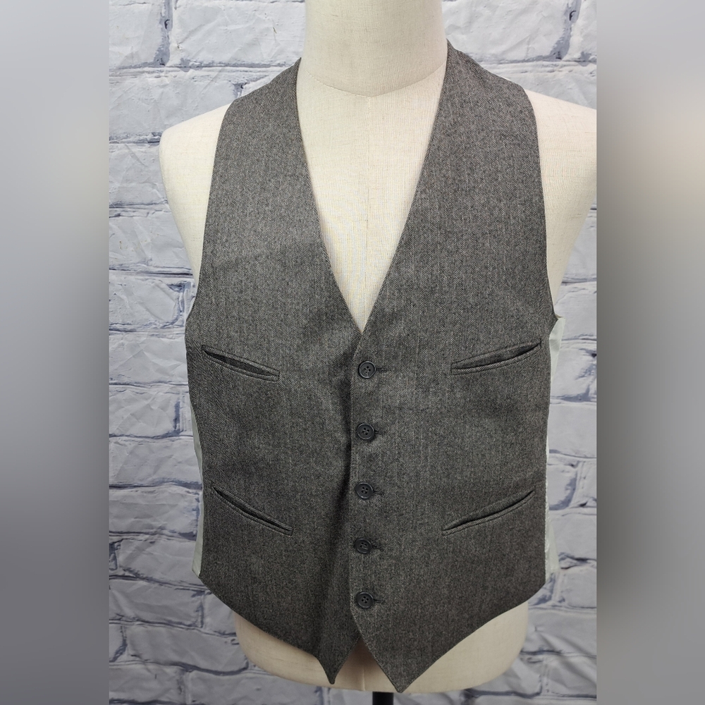 Pierre Cardin Vintage 80s Vest Suit Jacket Brown Wool Herringbone 40R Medium
